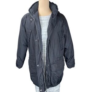 Eddie Bauer Womens Down Filled Parka Coat Black Hooded Puffer Warm Size S